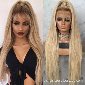 BIS Wholesale 28 30 Inch Brazilian 1B 613 Blonde Ombre Straight Lace Front Human Hair Wigs 4x4 Transparent Lace Frontal Wigs